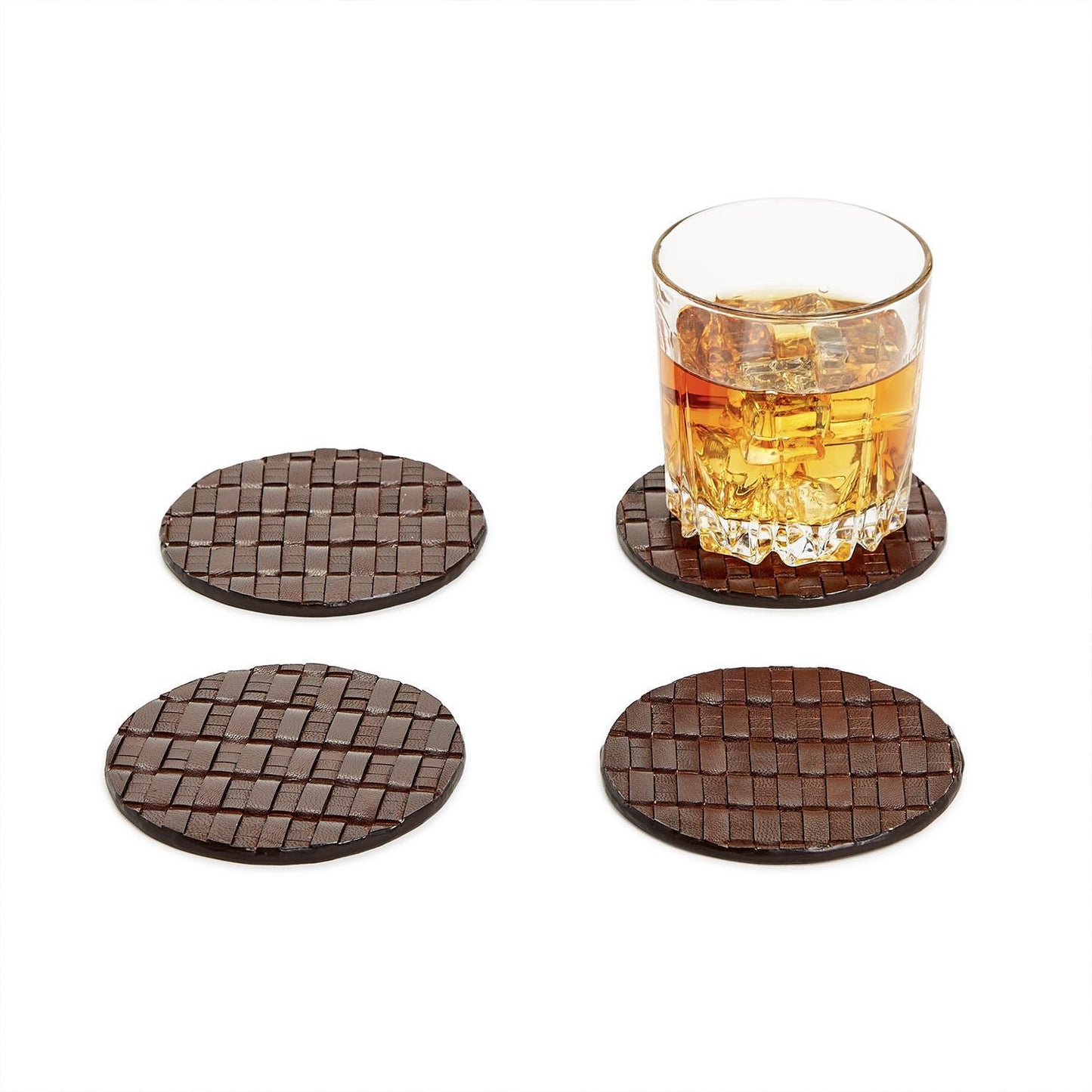 Set of 4 Leather Woven Coaster