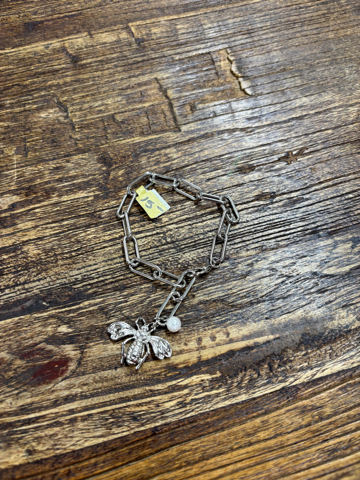 Silver Bee Charm Chunky Chain Bracelet