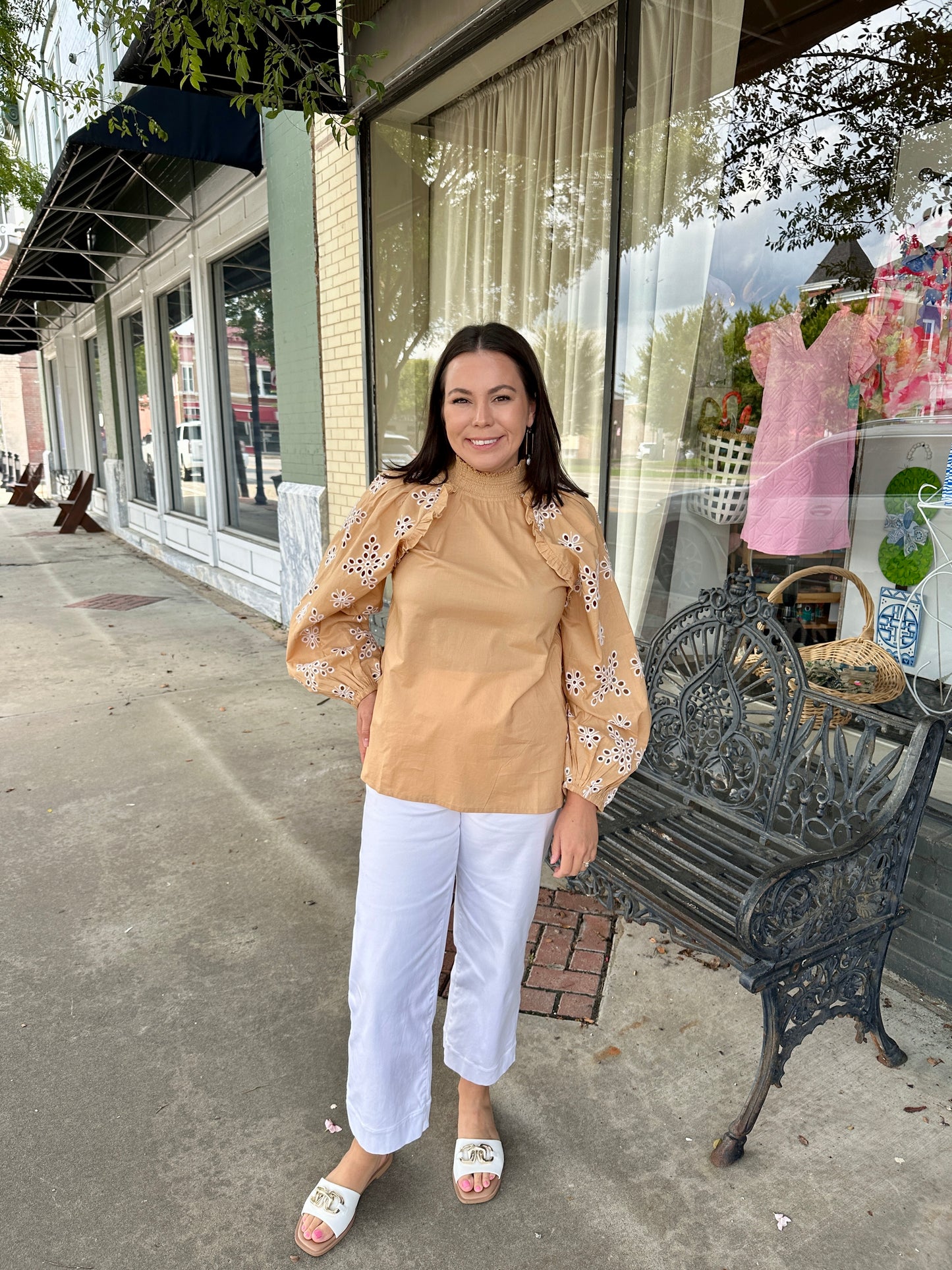 Tan Eyelet Blouse