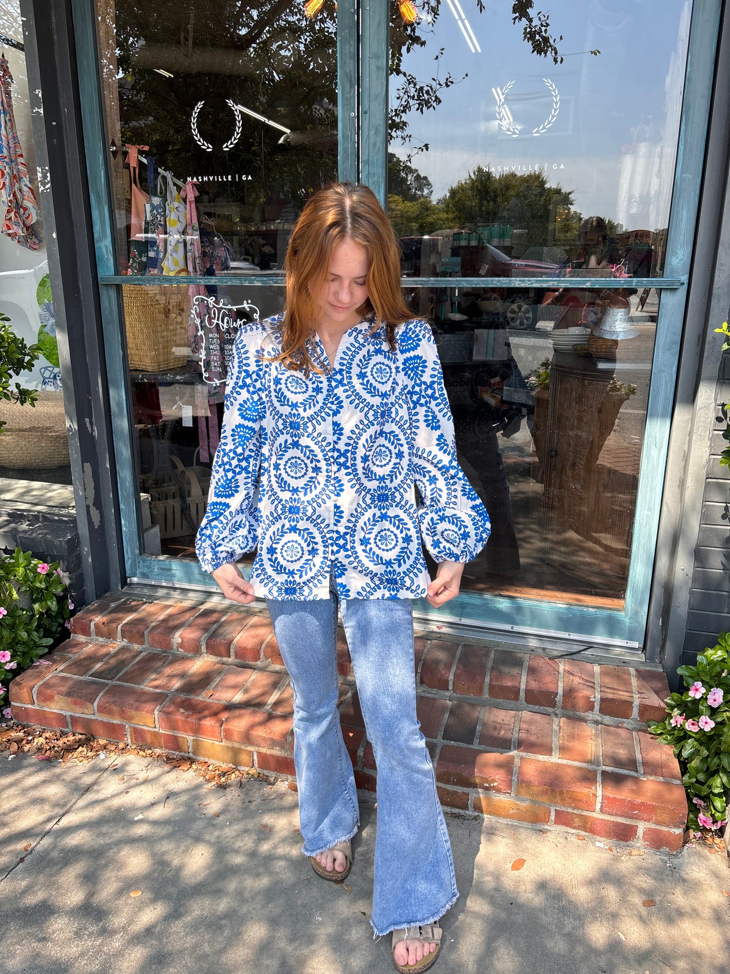 Blue and White Longsleeve Top