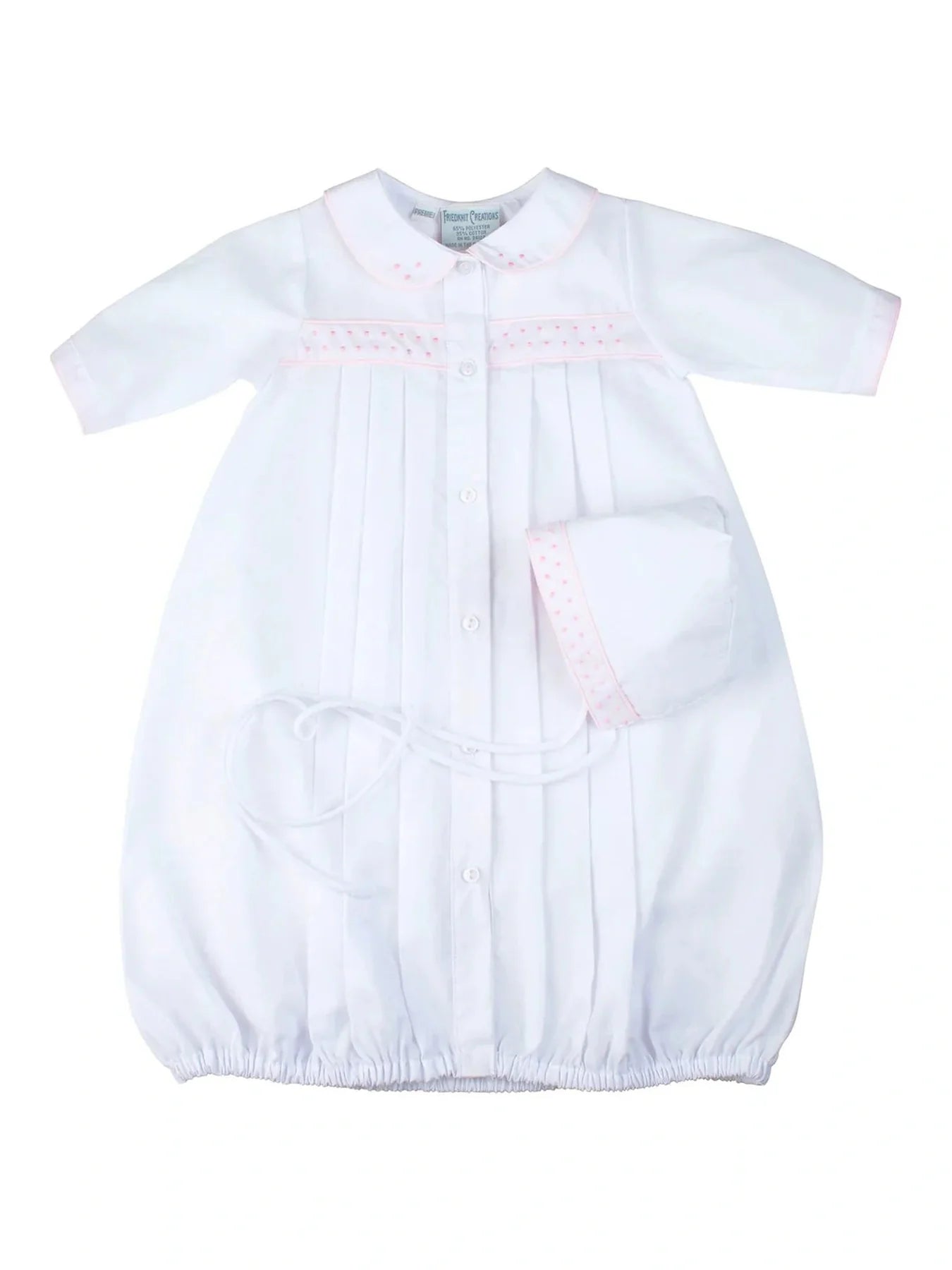 Girls Dot Embroidered "Take Me Home" Gown & Hat - Newborn