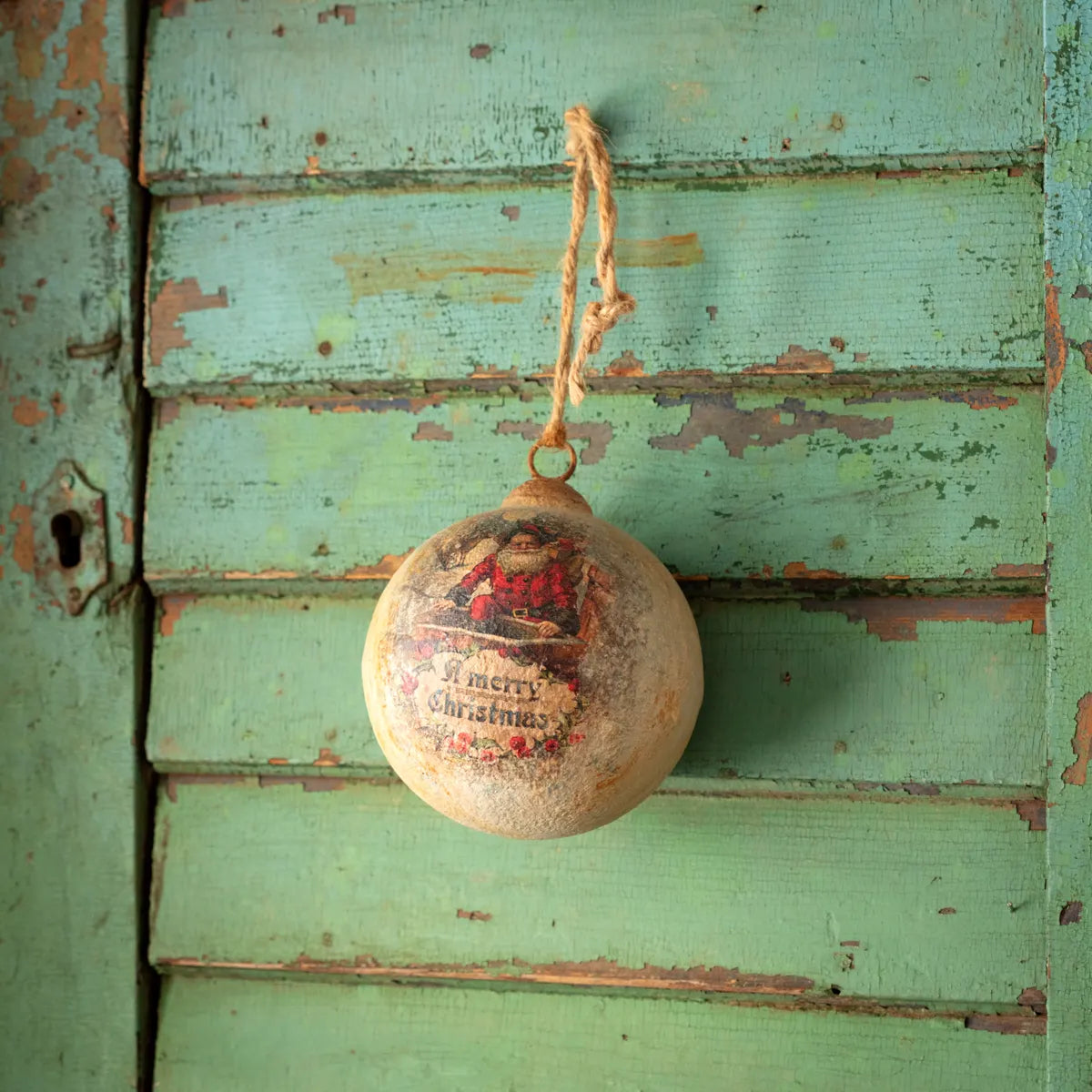 Merry Christmas Santa 6" Metal Ball Ornament