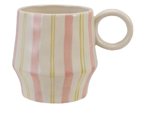 Pink and Green Hand-Painted Stoneware Mug