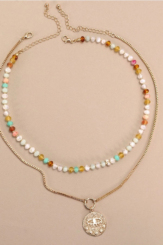 Natural Agate Glass Semi Precious Bead Necklace
