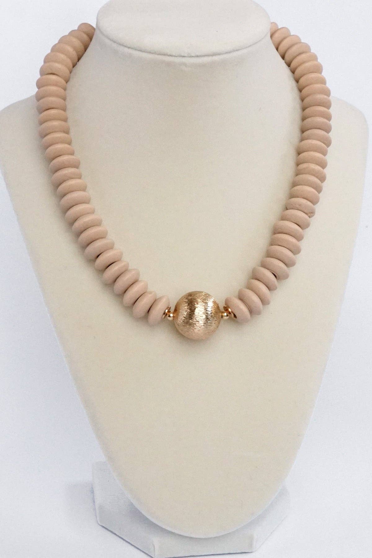 Wooden Bead Short Statement Necklace