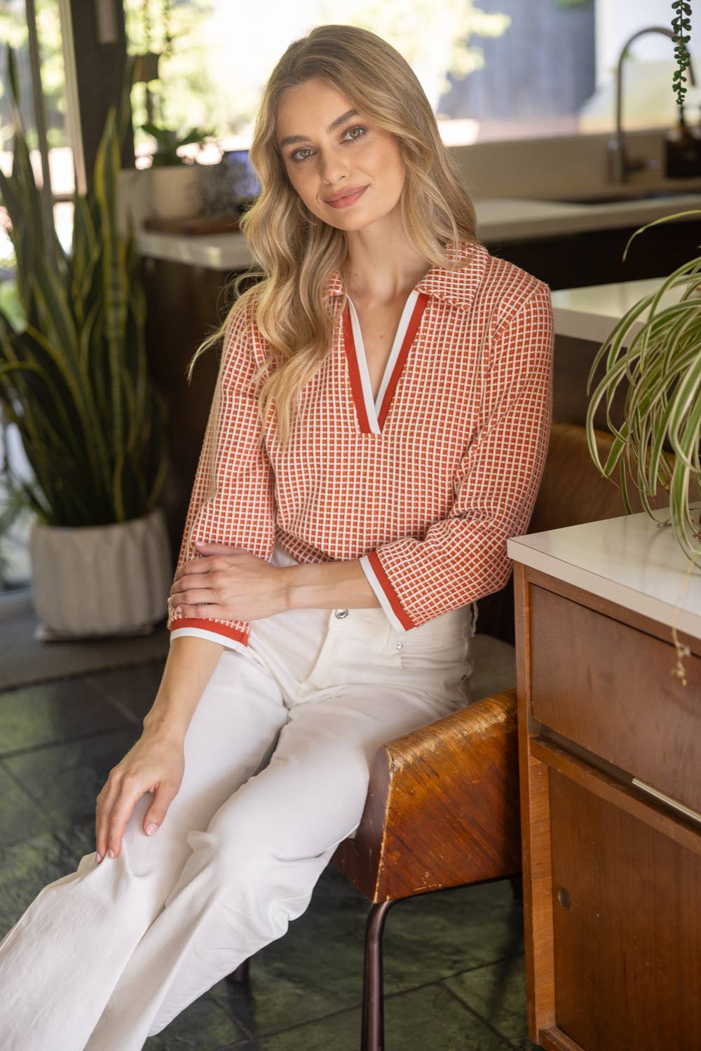 Stripe Band V neck Top