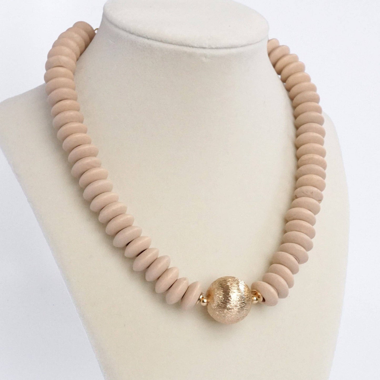 Wooden Bead Short Statement Necklace