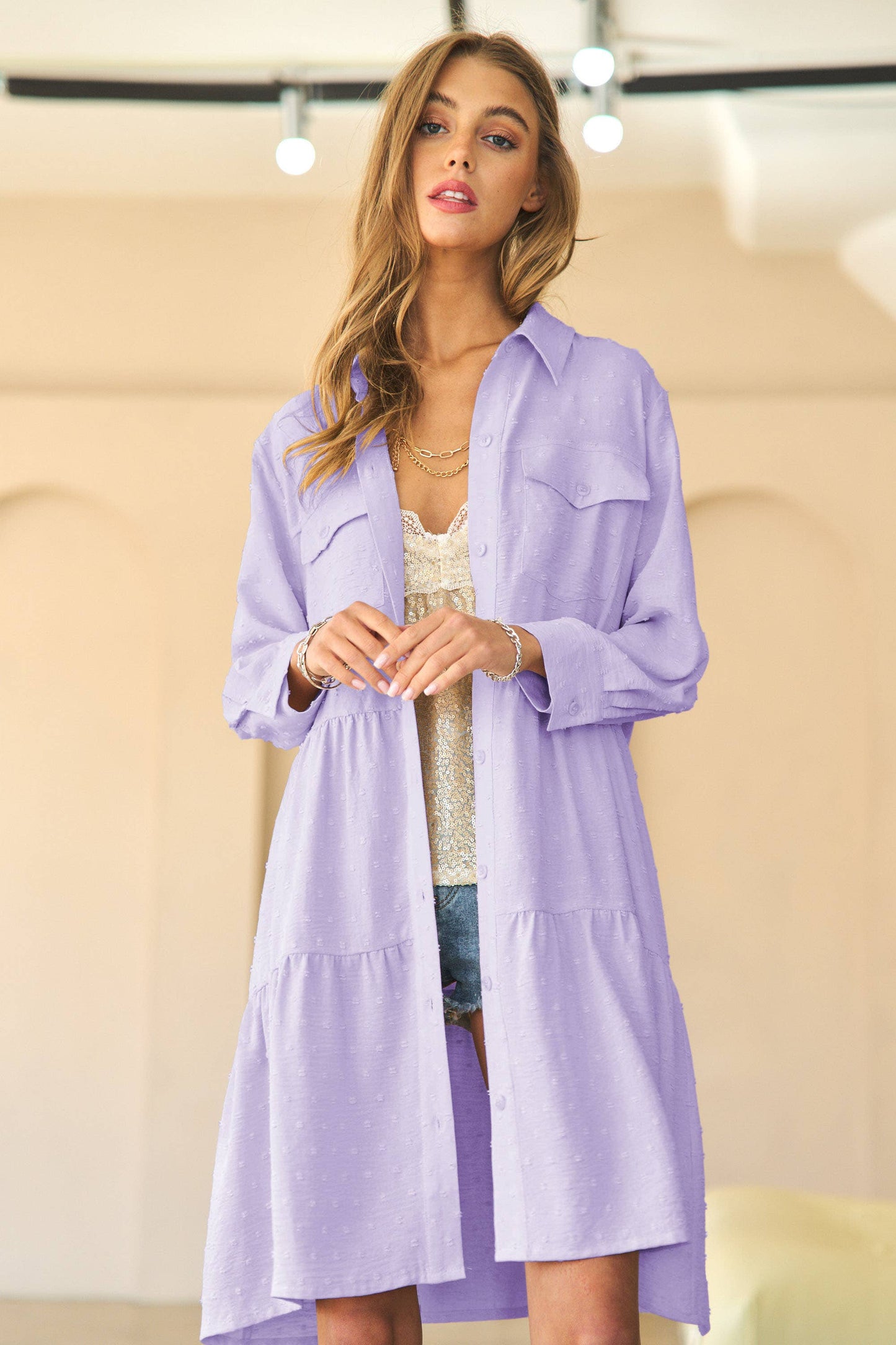 Lavender Buttoned T-shirt Dress