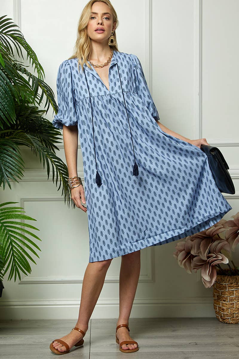 Blue Puff Sleeve Dress