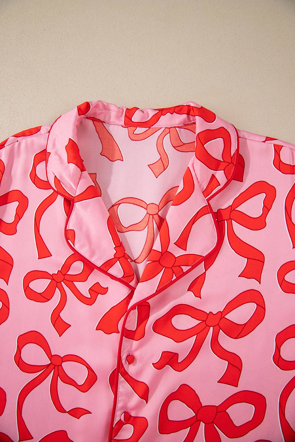 Bow Pajama Set - Button Up Shirt and Long Pants