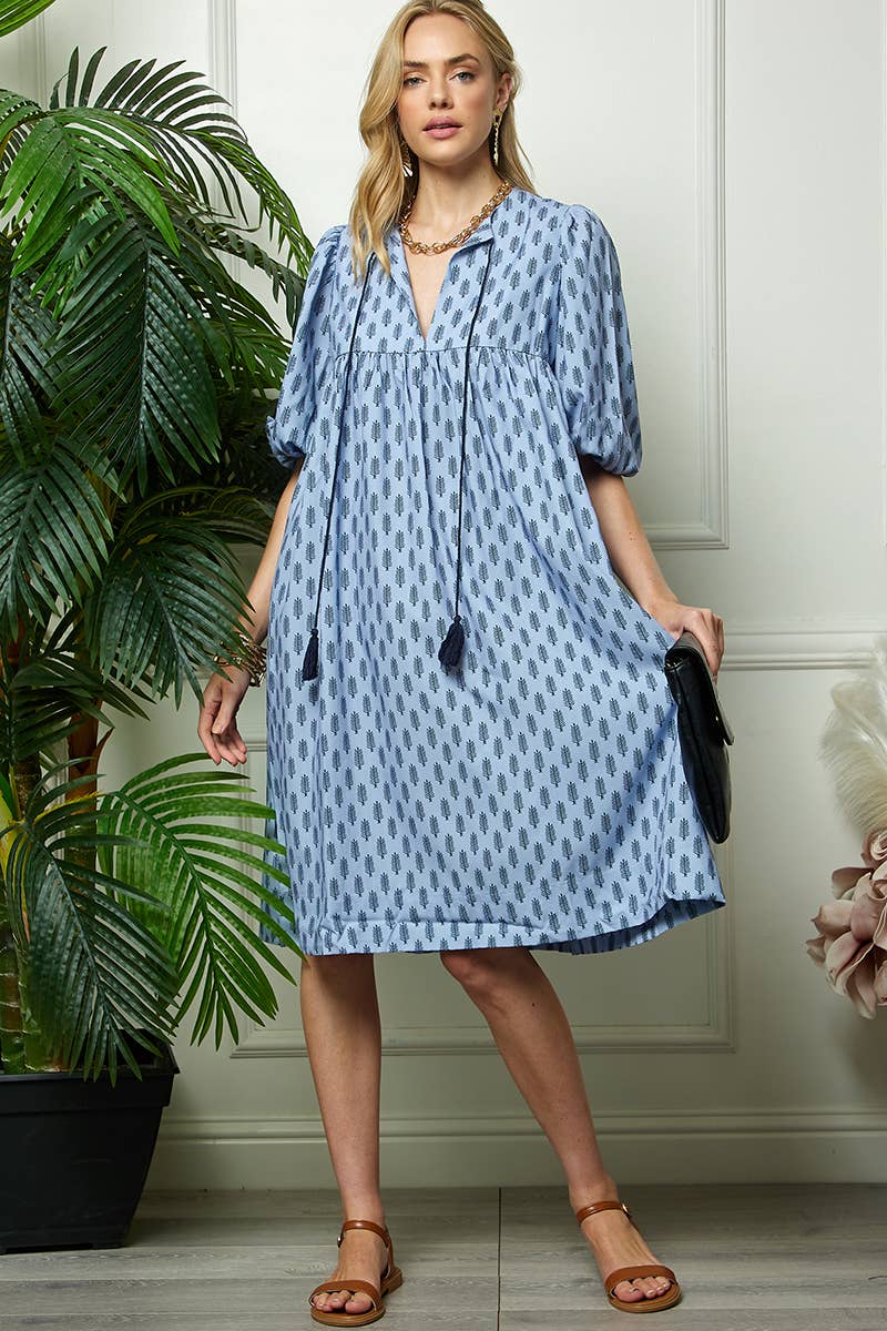 Blue Puff Sleeve Dress