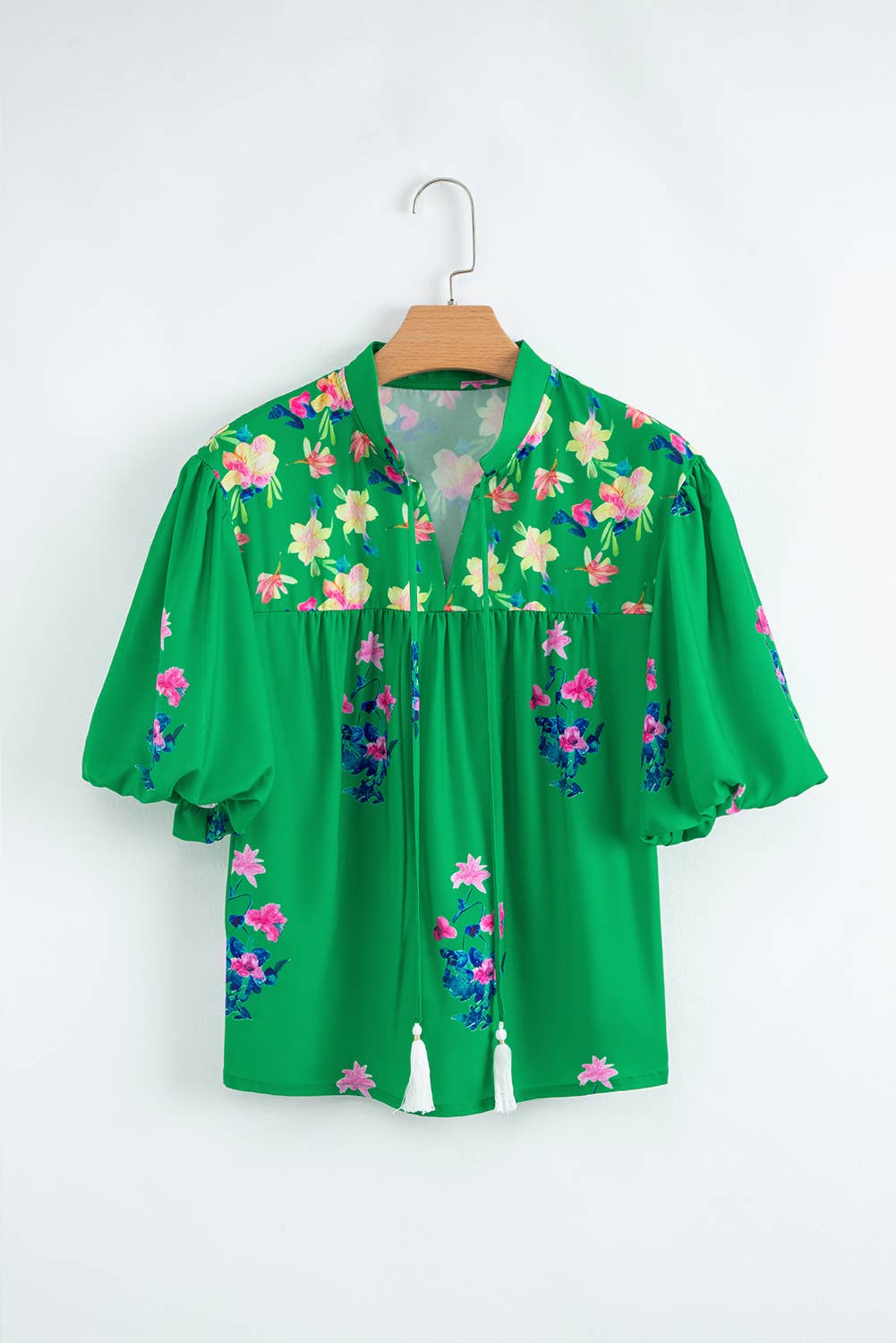 LDC Floral Detail Tie Split Neck Short Sleeve Blouse