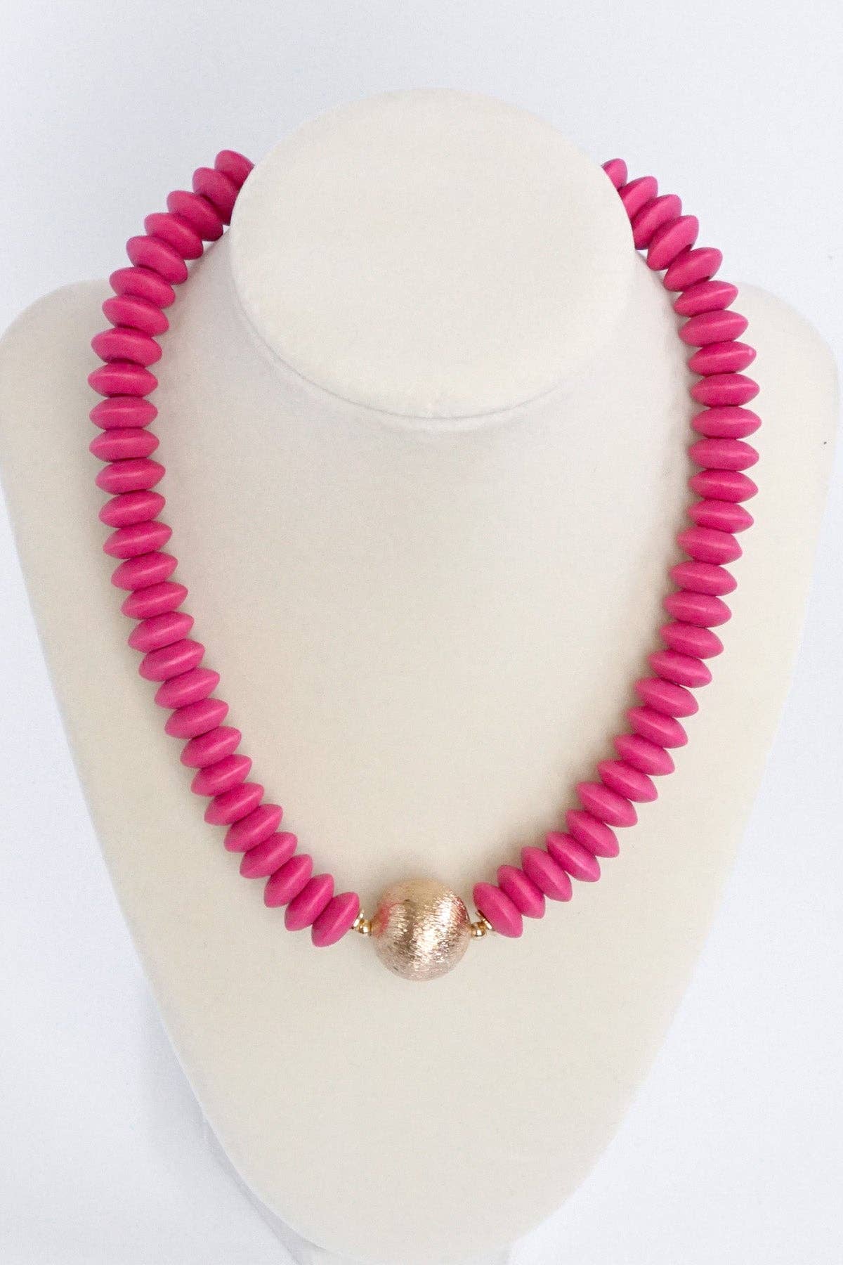 Wooden Bead Short Statement Necklace