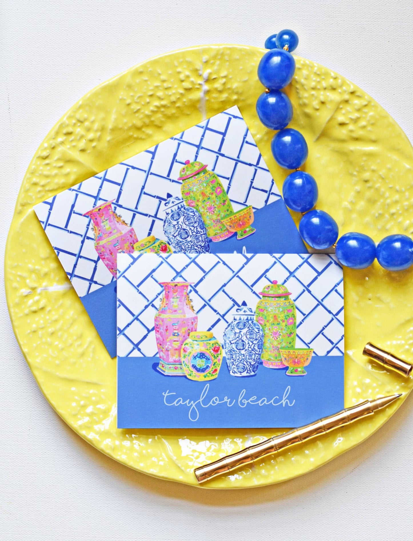 Haute Chinoiserie Folded Note Cards, Sapphire