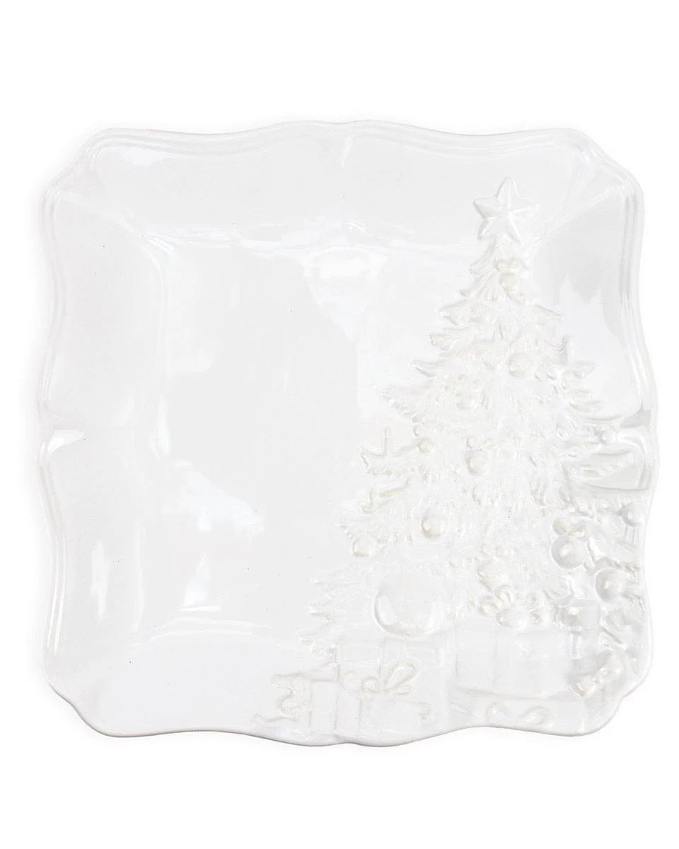 Tannenbaum Embossed Square Platter-White