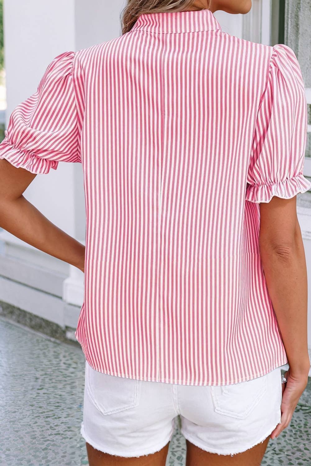 Striped Short Sleeve Blouse
