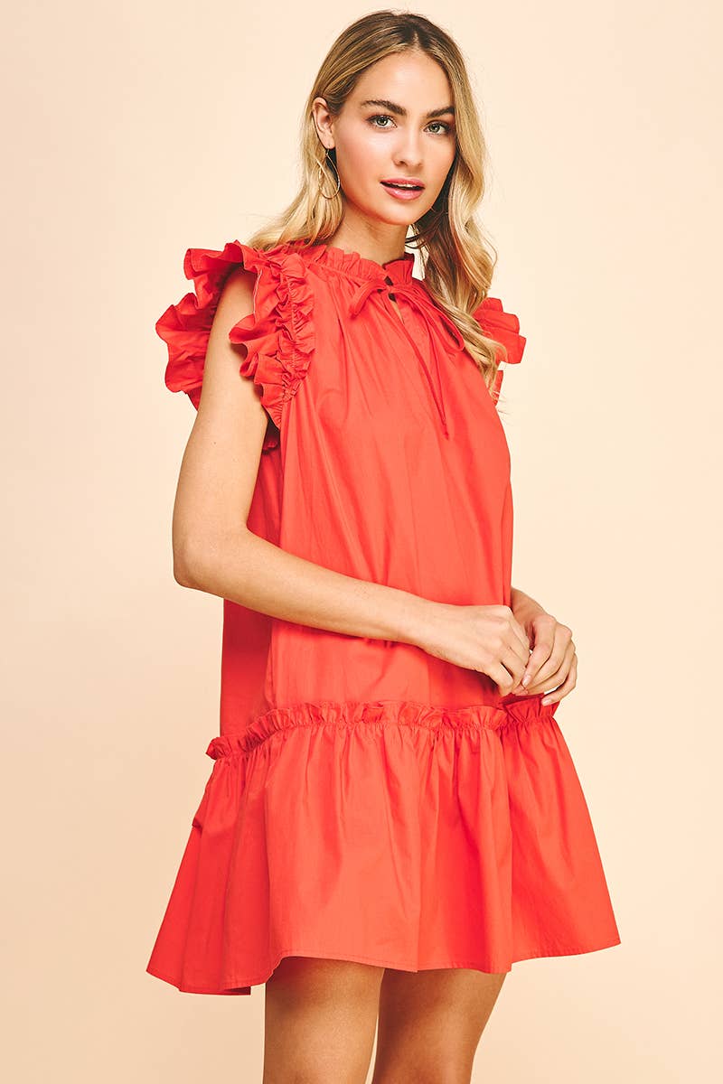 Ruffle Dress in Tomato