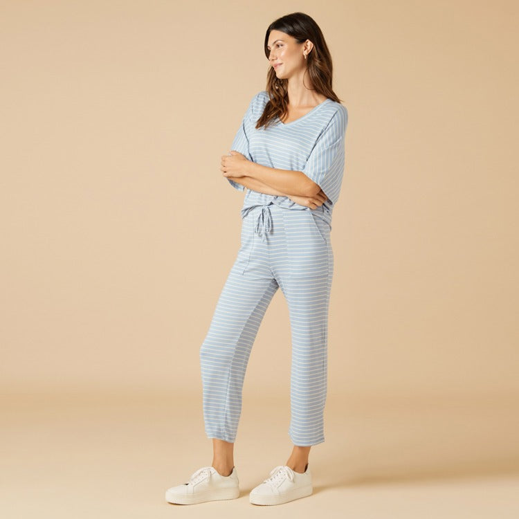 Softies Dream Relaxed V-Neck Capri Set- Blue Stripe