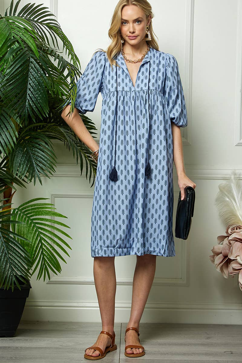 Blue Puff Sleeve Dress
