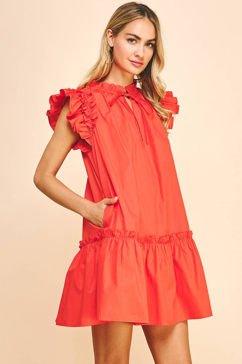 Ruffle Dress in Tomato