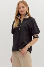 Entro Black Quarter Zip Blouse