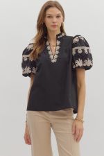 Entro Embroidered Puff Sleeve Blouse