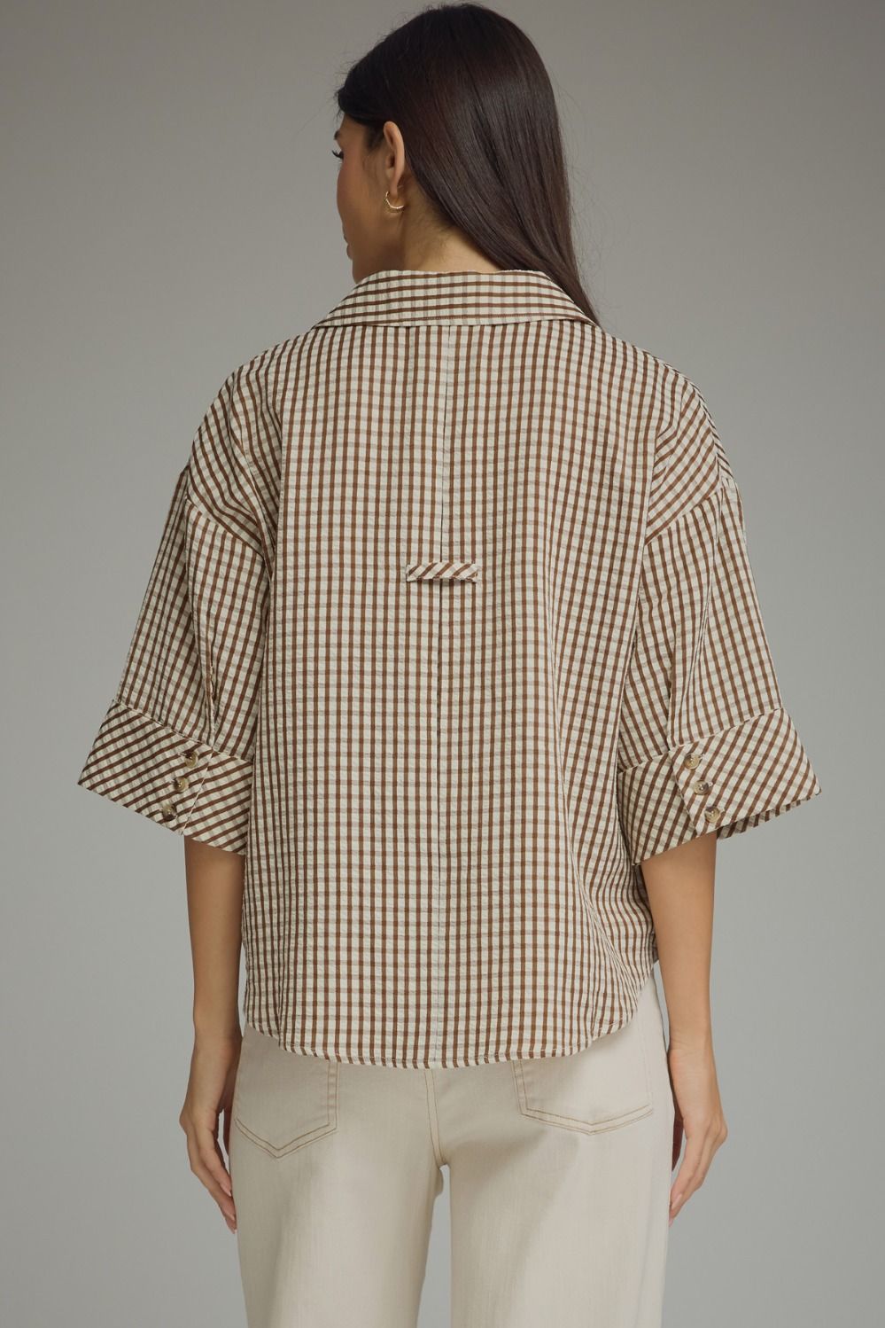 Classic Gingham V-Neck Popover Top
