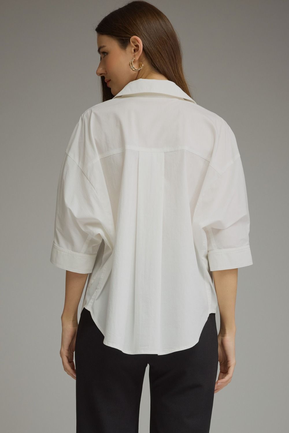 Chasile's Solid Single Gold Button Popover Blouse