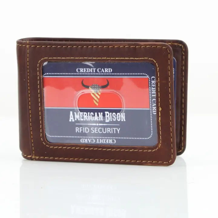 American Bison RFID Leather Bi Fold Money Clip Wallet