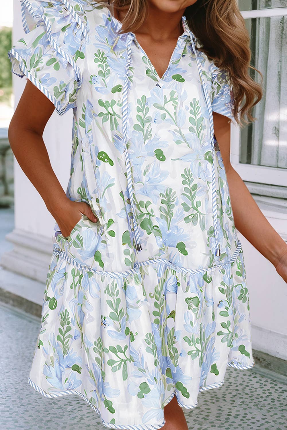 Floral Contrast Short Sleeve Mini Dress