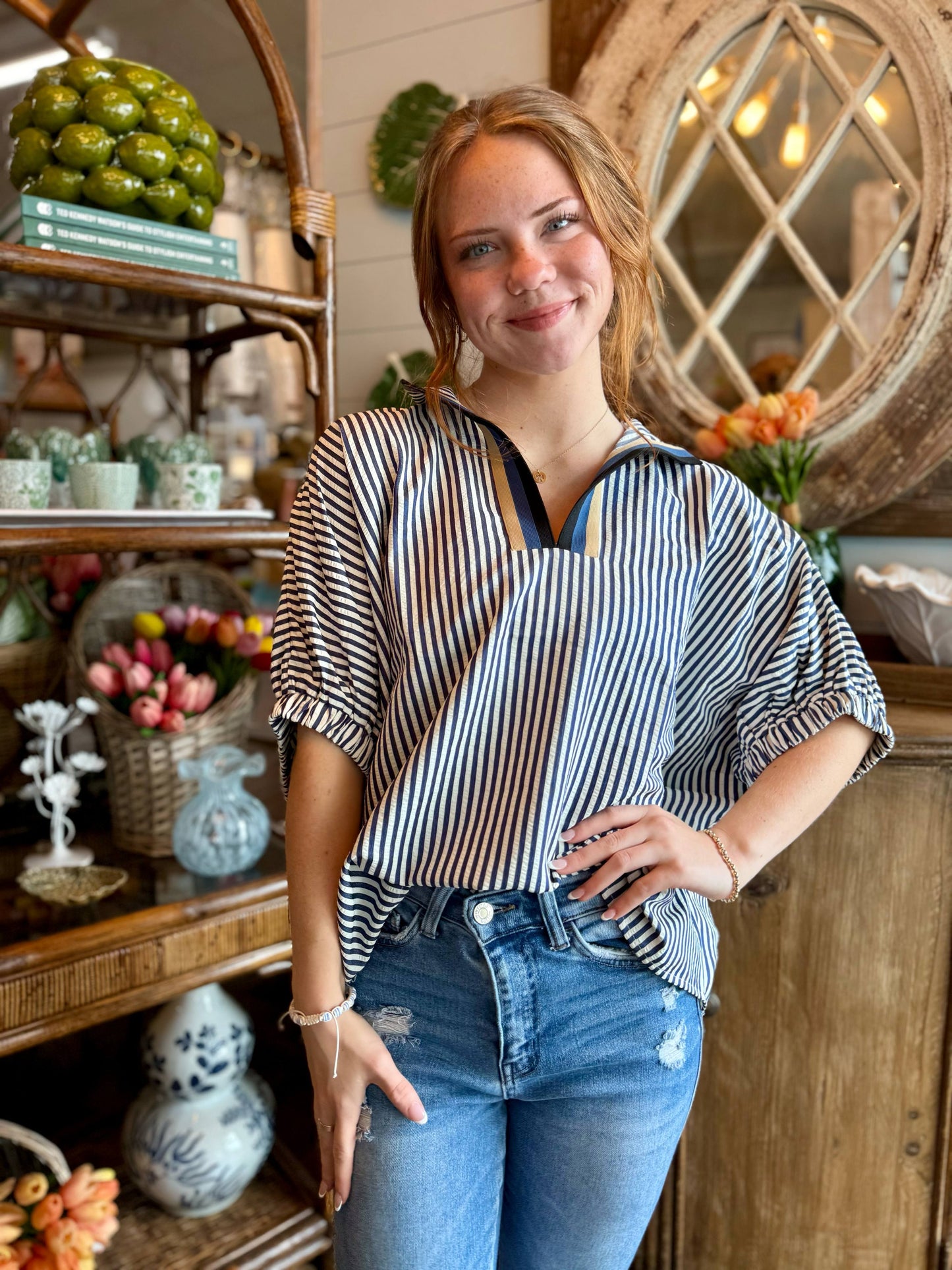Striped Pattern Navy/Beige Top