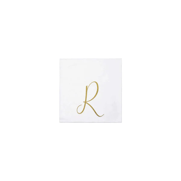 Papersoft Napkins Gold Monogram Cocktail Napkins - R (Pack of 20)