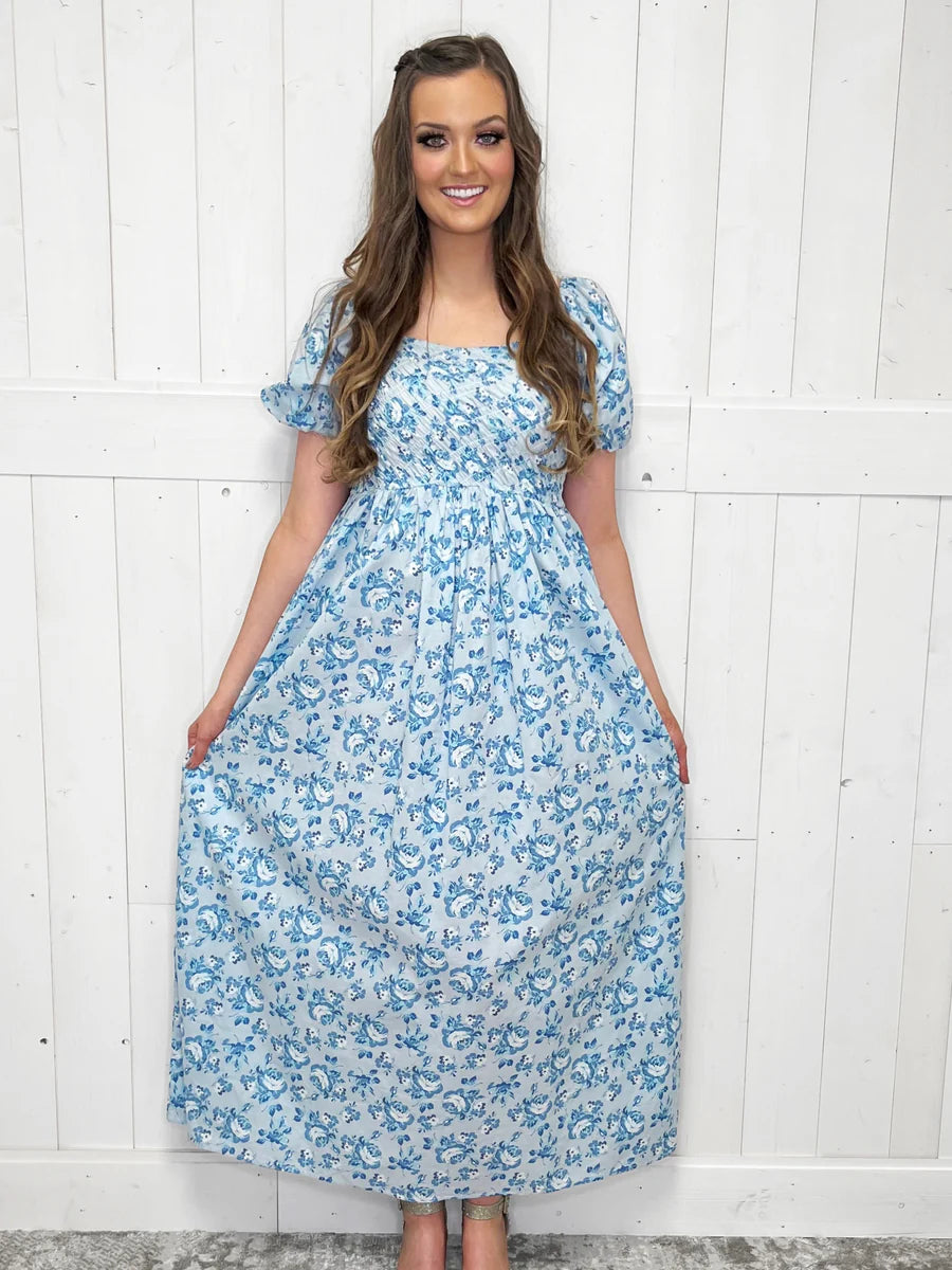 Blue Flower Maxi Dress
