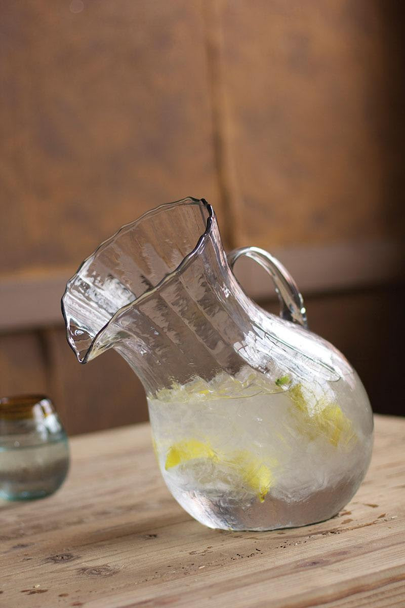 Glass Ribbed Tilted Pitcher