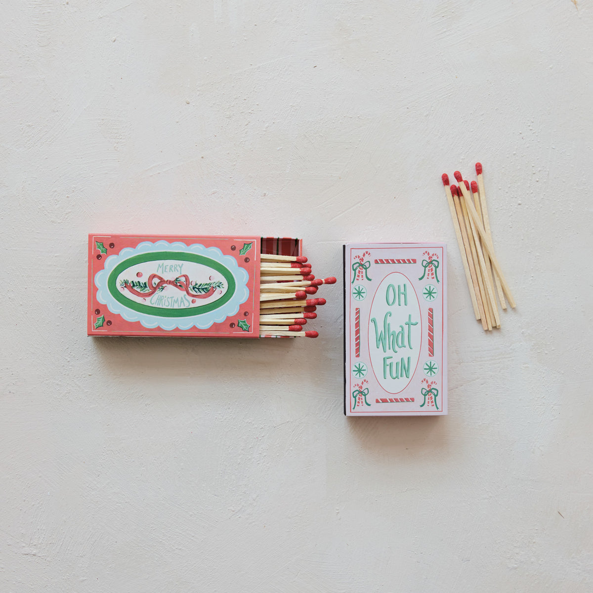 Safety Matches in Embossed Matchbox with Holiday Saying & Design, 2 Styles ©