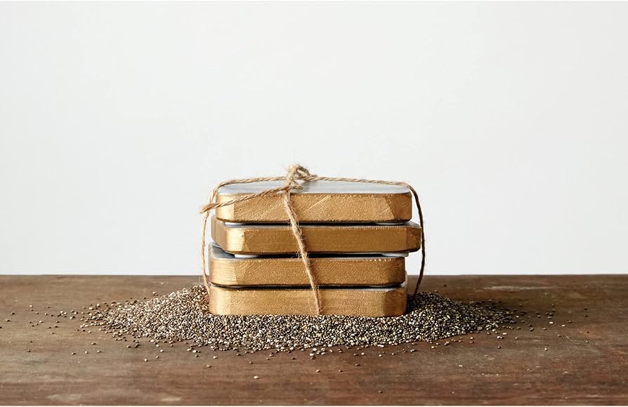 Set of 4 Grey Marble Gold Edge Coasters