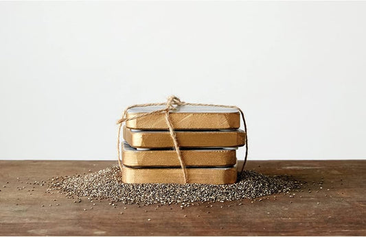 Set of 4 Grey Marble Gold Edge Coasters
