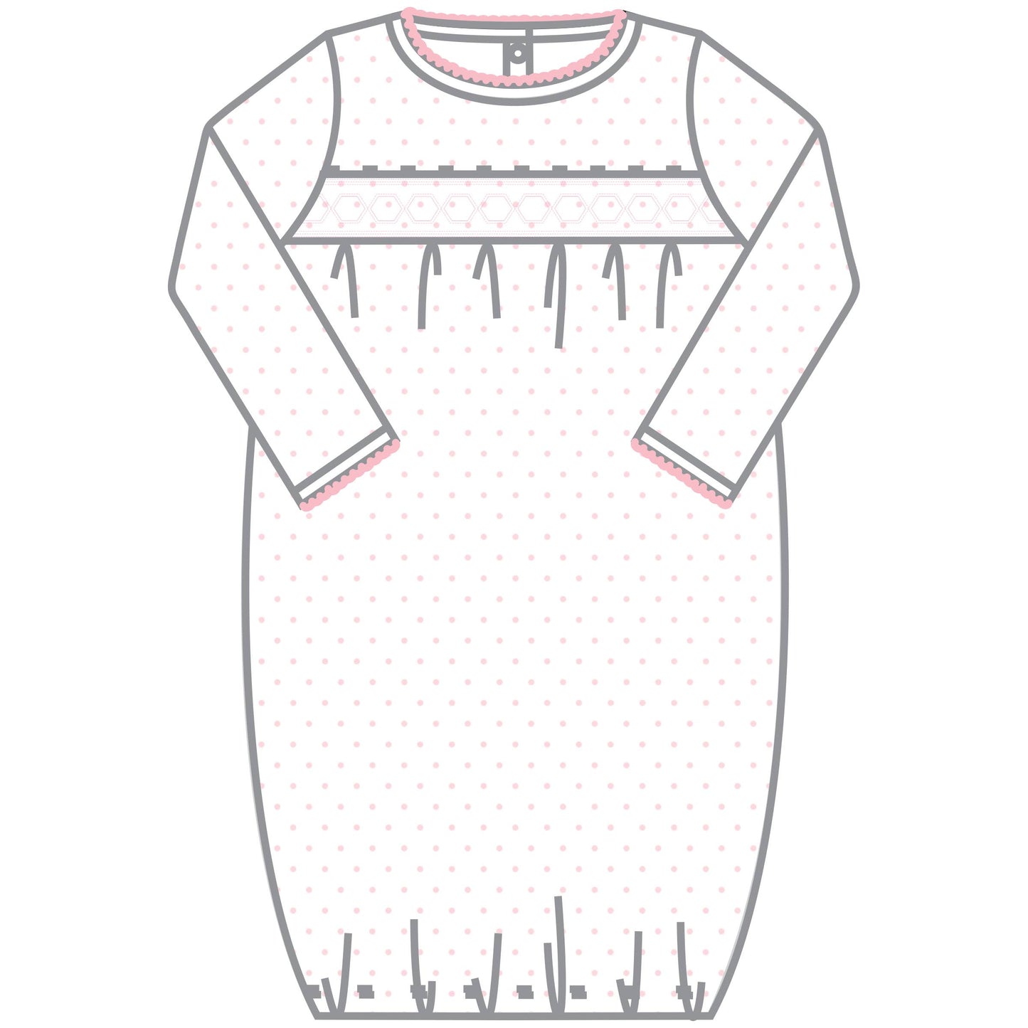 Smocked Pima Cotton Dots Gown - Pink