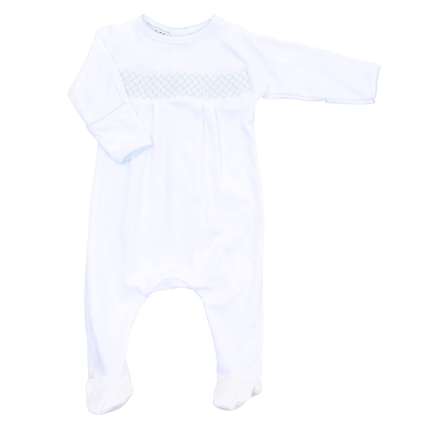 Solid Essentials White Blue Smocked Footie