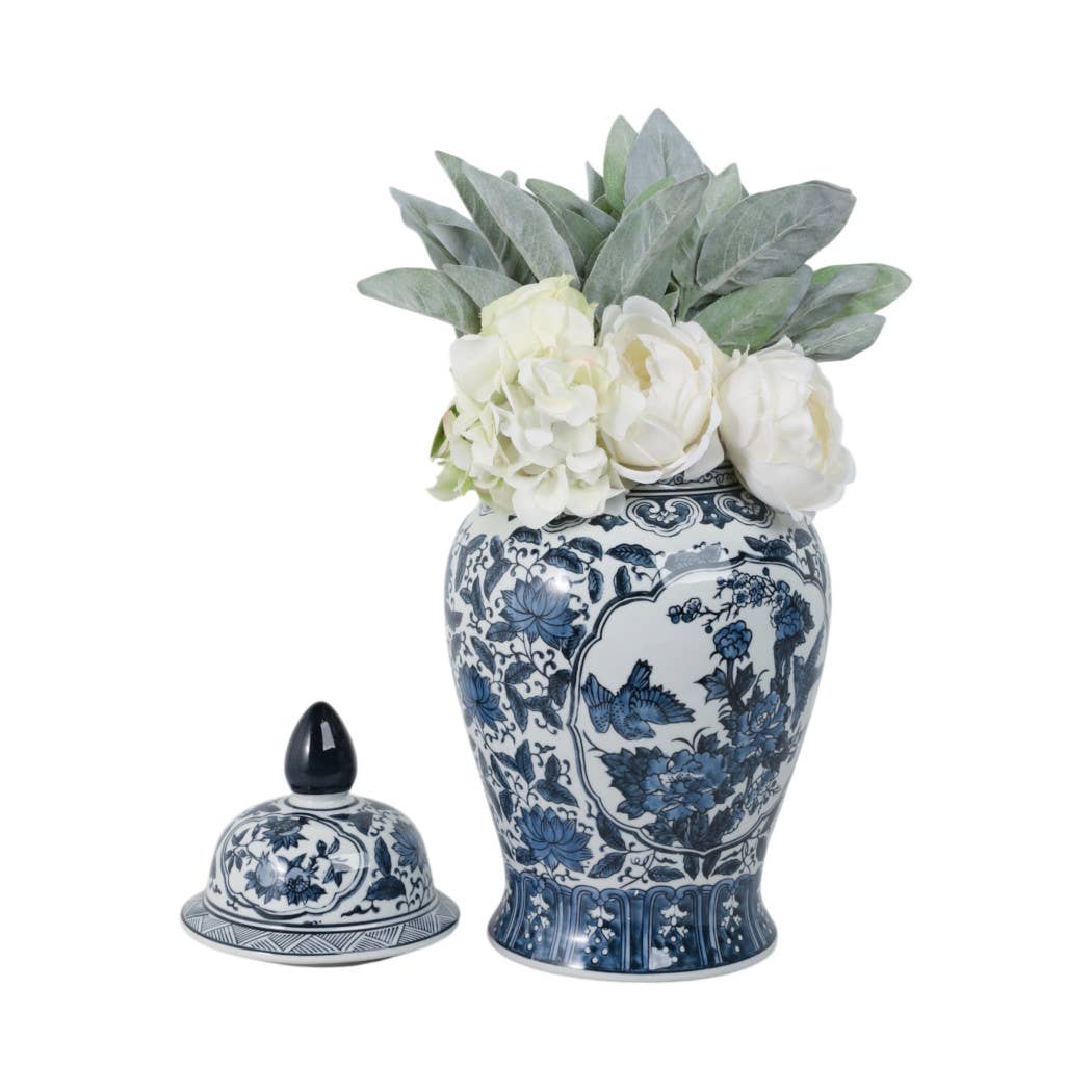 Decorative Jar - Blue Ceramic Flowers Temple Style