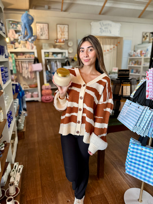 Animal Print Striped Cardigan