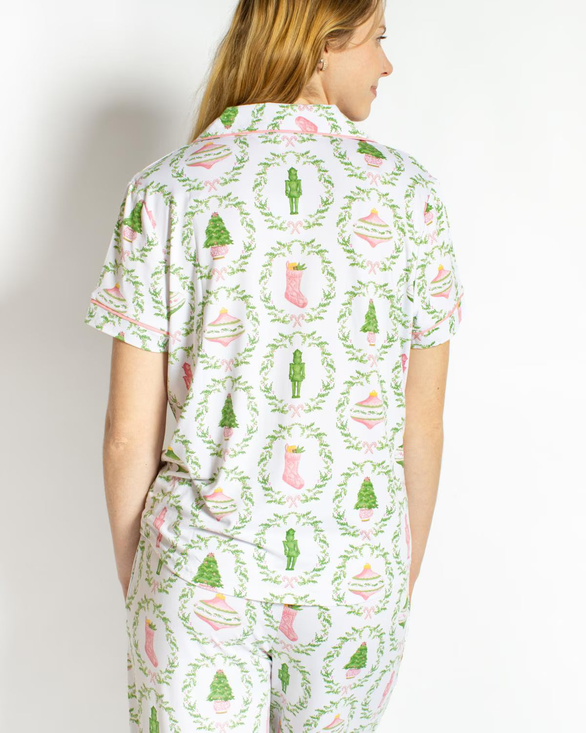 Nutcracker Trellis Short Sleeve Button Up Sleep Shirt