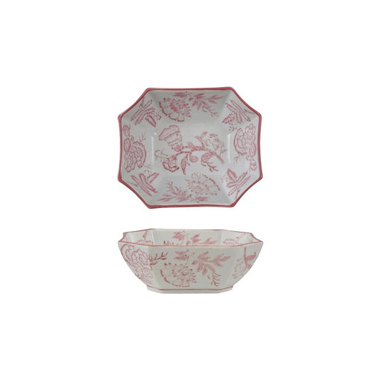 Pink and White Stoneware Floral Bowls
