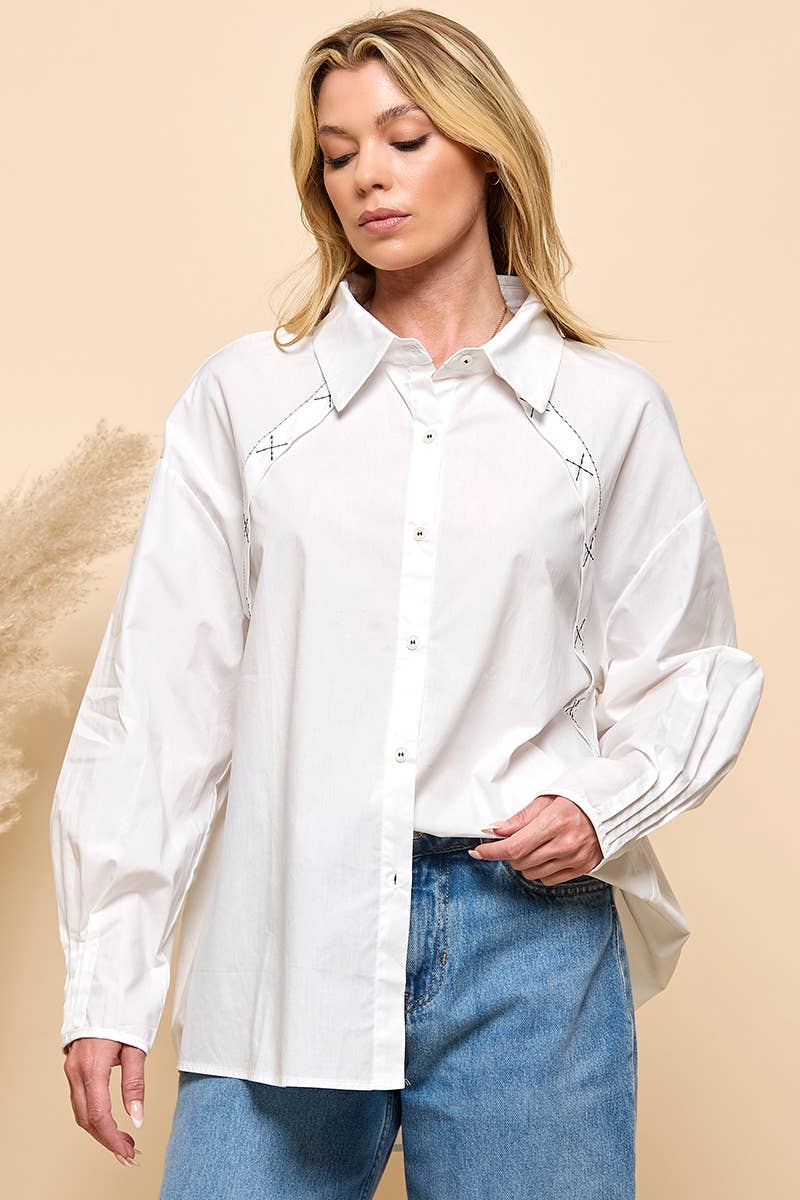 Black Stitching Long Sleeve Button Up