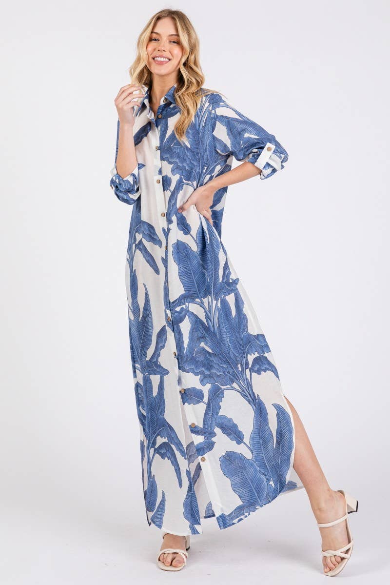 Palm Print Button-down Maxi Dress