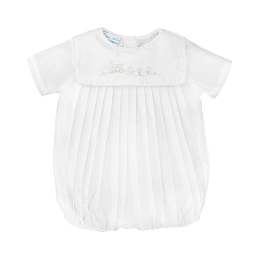 Boy Bubble with Train Embroidery in White