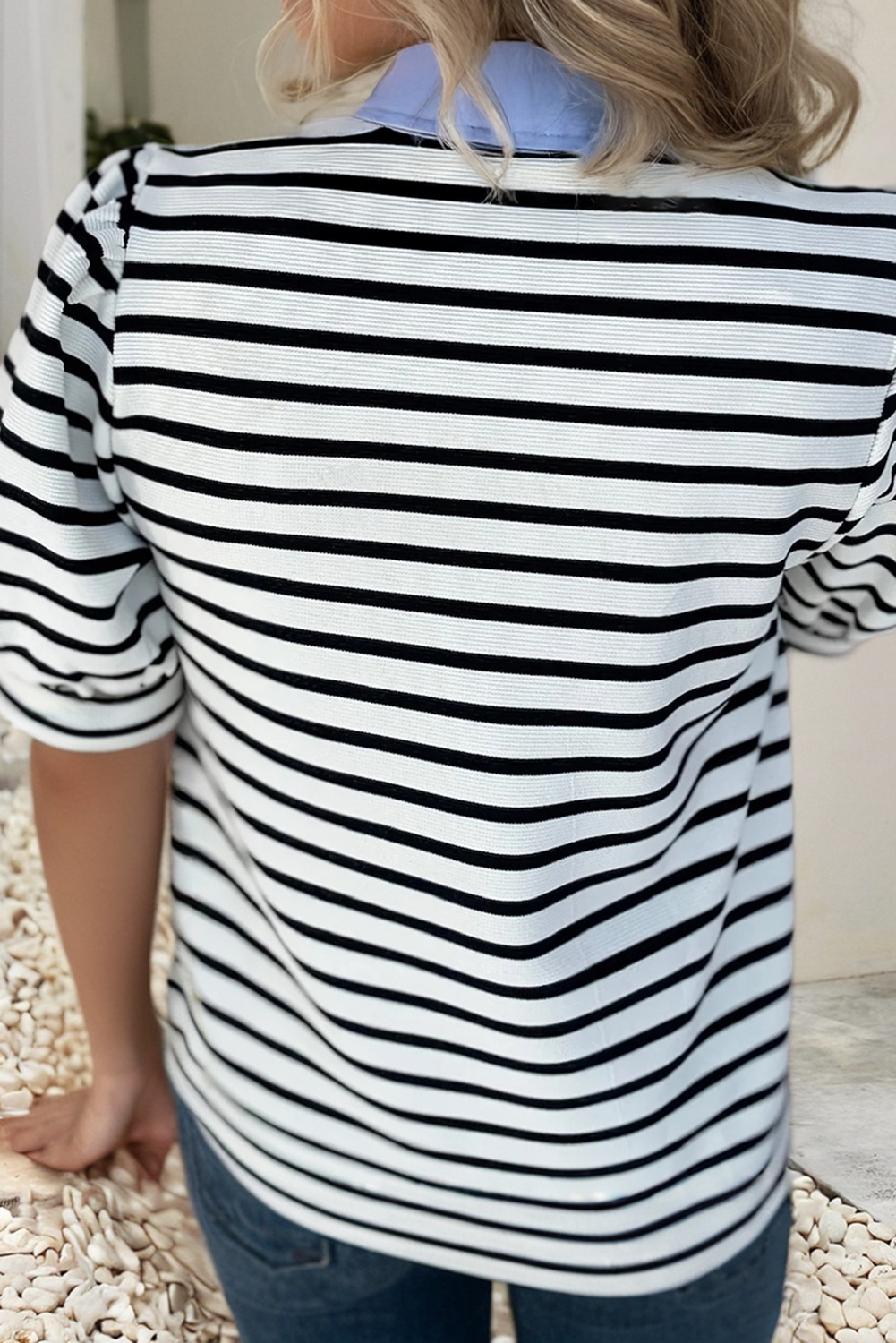 LDC Casual Striped V Neck Short Sleeve Top