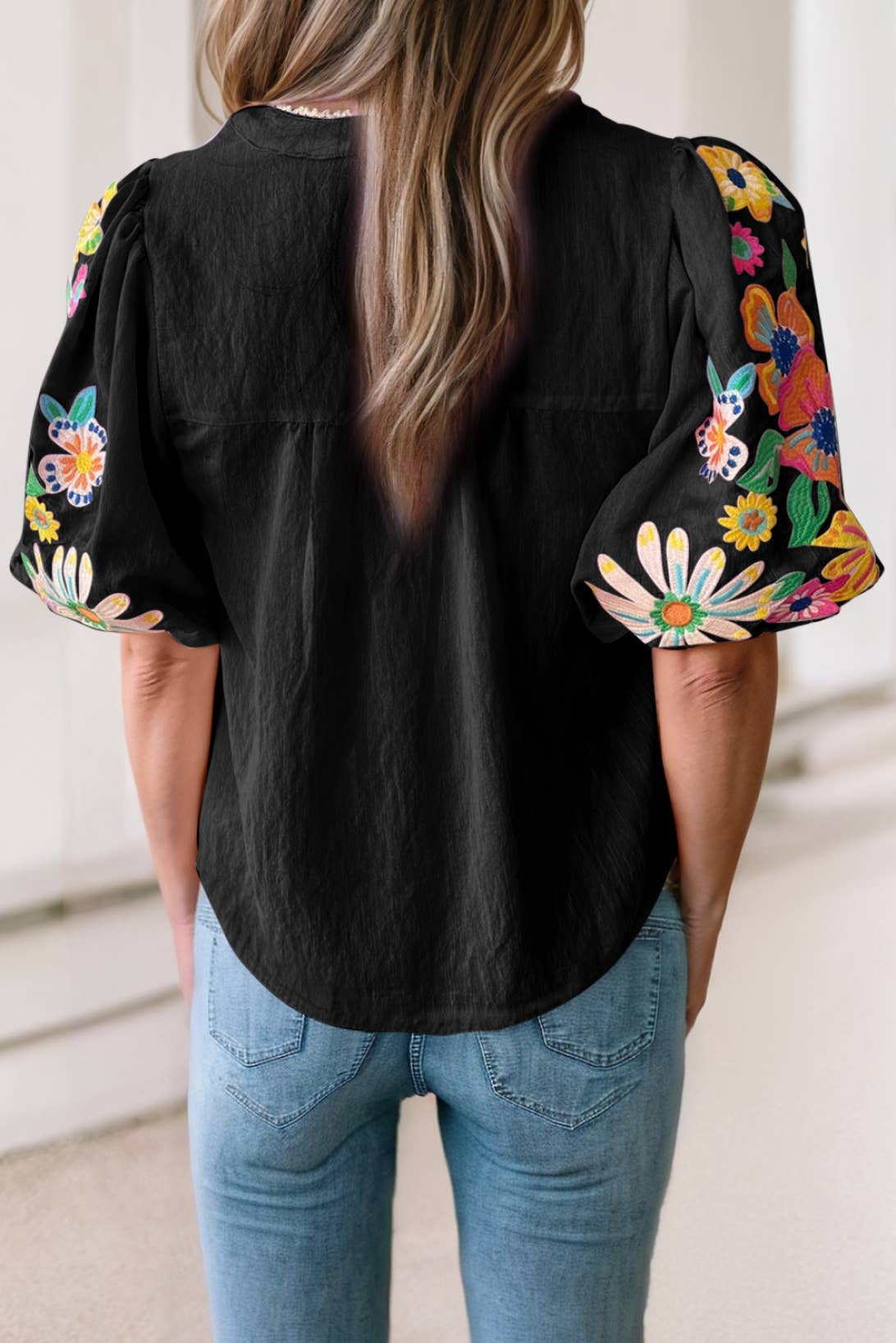 Black Embroidered Sleeve Top