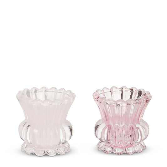 Pink Ruffle Glass Candle Holders