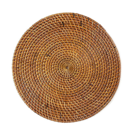 Round Rattan Placemat (Brown) Woven Wicker Straw Charger Mat